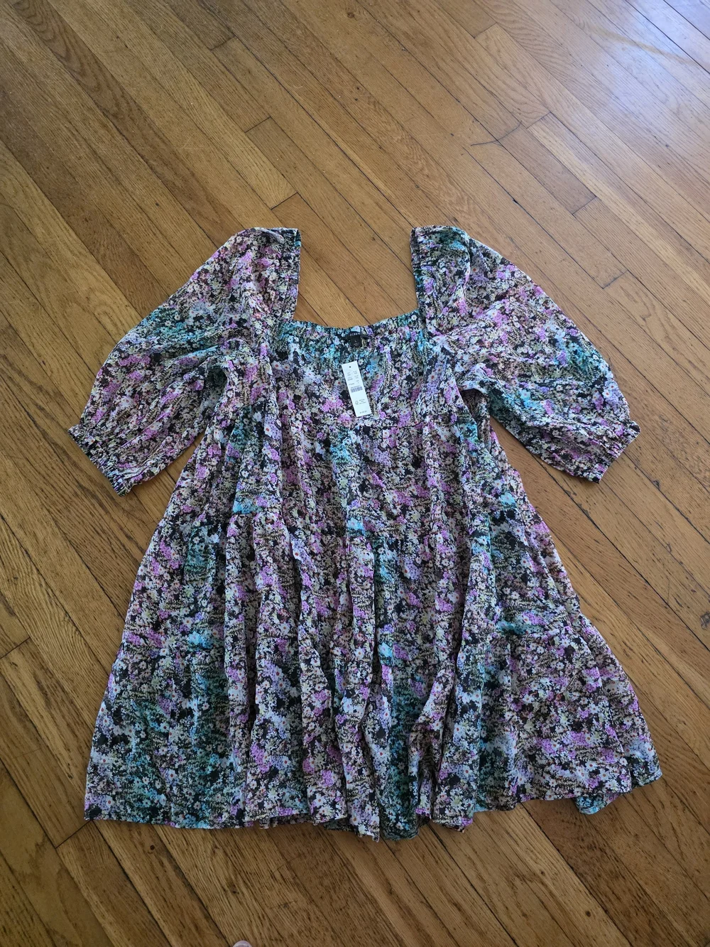 J. Crew Pink and Teal Floral Square-Neck Mini Dress